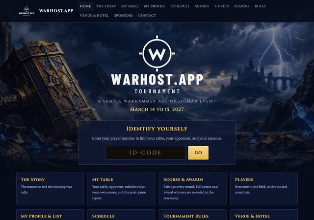 Warhost.App home page in the Age of Sigmar look