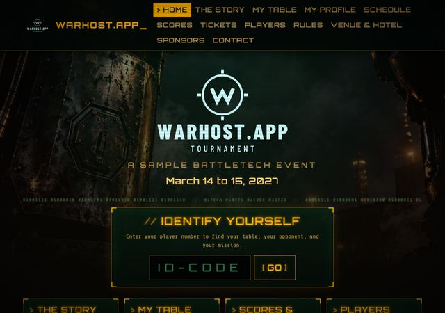 Warhost.App home page in the BattleTech look