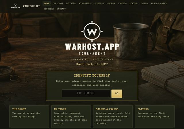 Warhost.App home page in the Bolt Action look