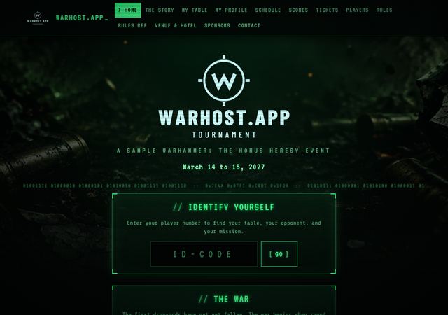 Warhost.App home page in the Warhammer: The Horus Heresy look