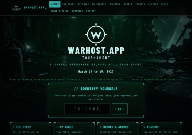 Warhost.App home page in the Kill Team look