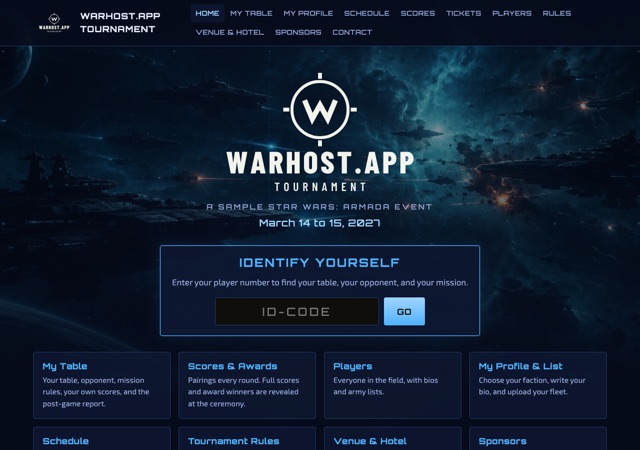 Warhost.App home page in the Star Wars: Armada look