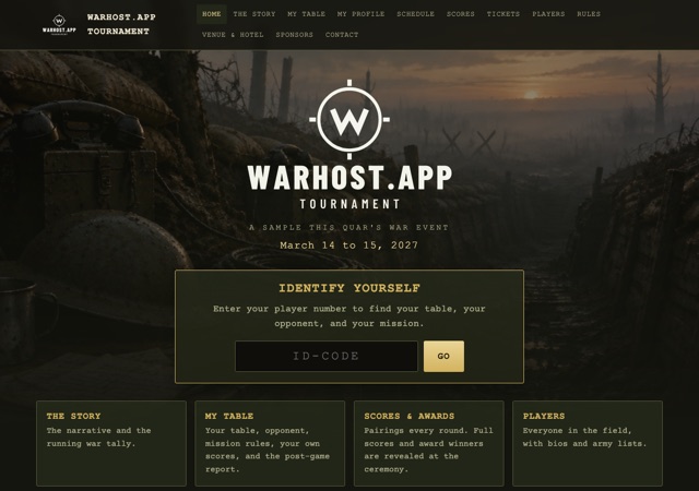 Warhost.App home page in the This Quar's War look